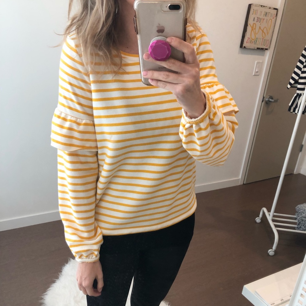 Old Navy Yellow Stripe Ruffle Top